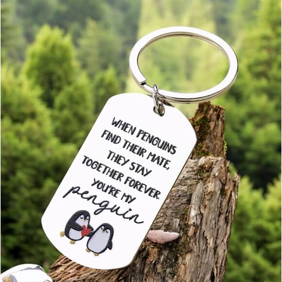 Penguin Love Couple Keychain Stainless Steel Anniversary Valentine Gift Romantic - Picture 3 of 13